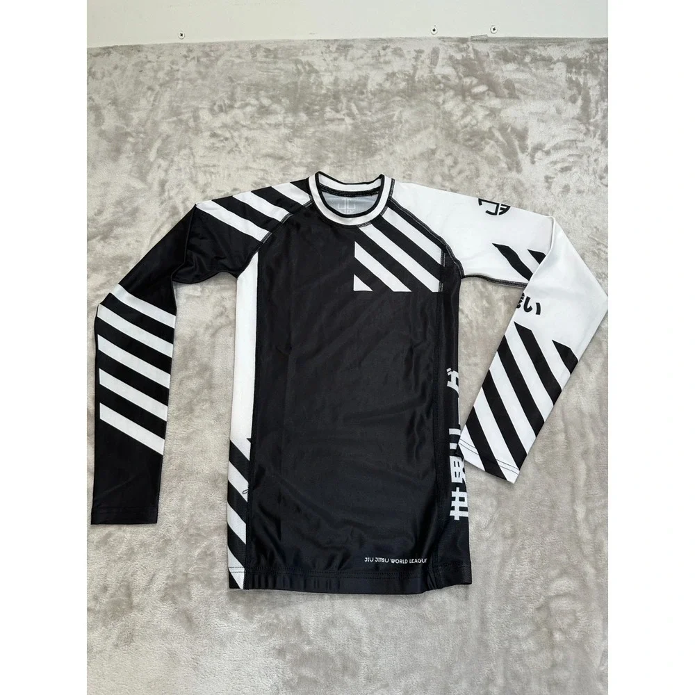Jiu Jitsu Rash Guard Kids Size XL Black White Long Sleeve BJJ Grappling New
